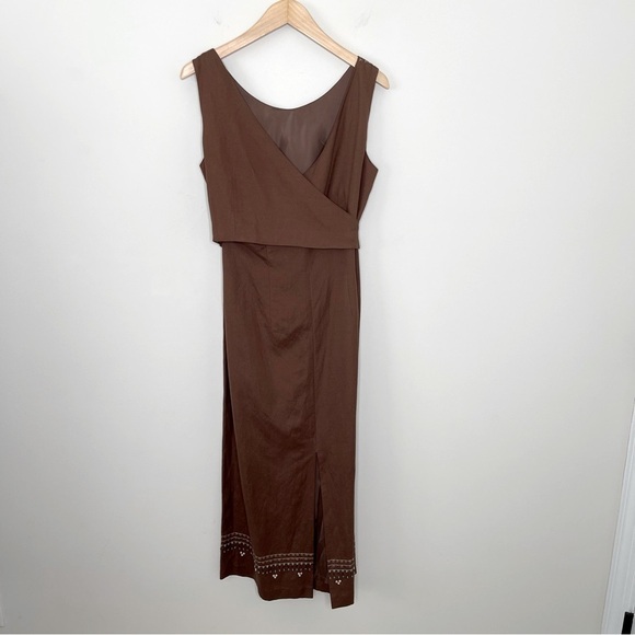 VTG Y2K Sleeveless Linen Midi Dress sequin dead stock vacation - Picture 8 of 13